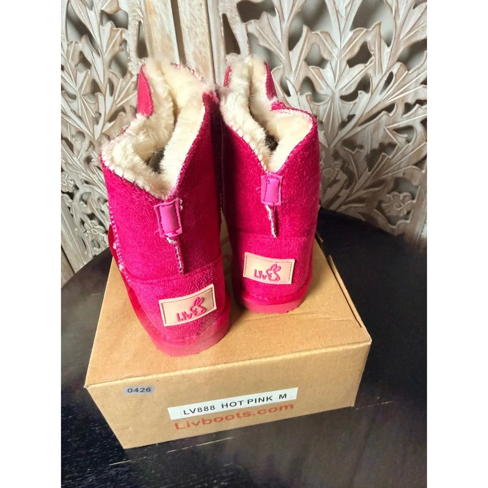 Livboots LV888 Hot Pink Toddler Faux Fur Lined Suede Boots Size 10-11 NEW